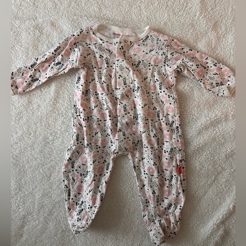 Magnetic Me Pink and Black Floral Baby Onesie